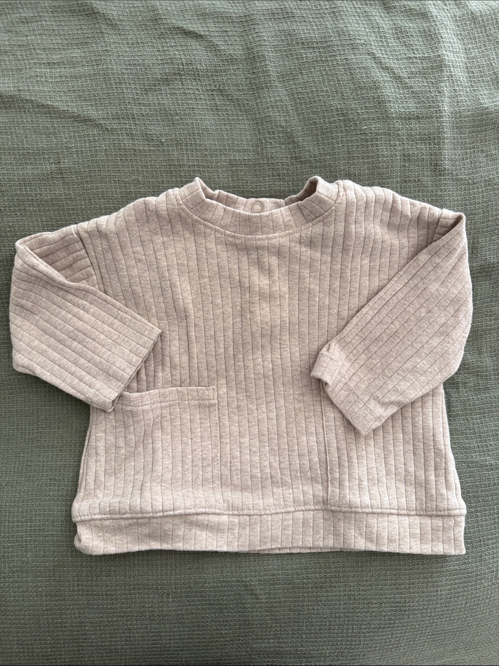 Neutral Ribbed Long-Sleeve Kids Top - Cream